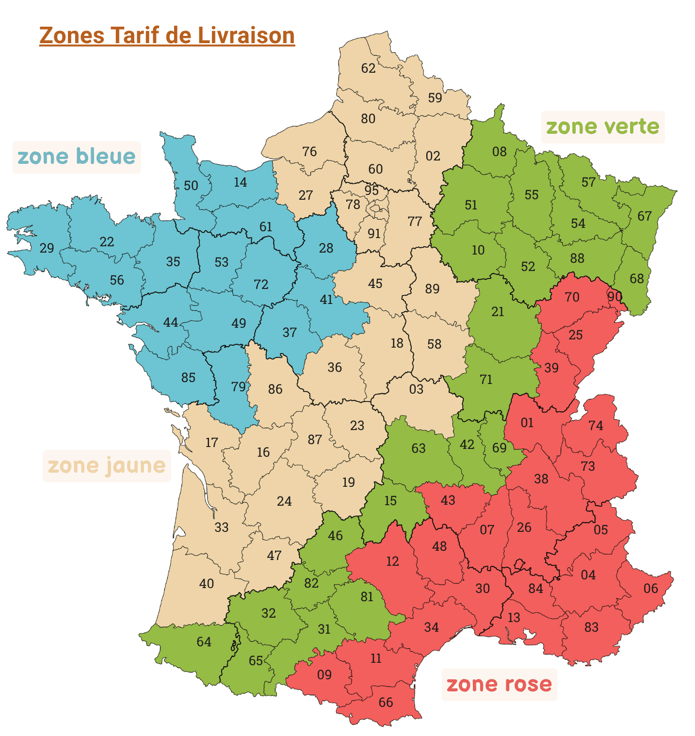 Carte des zones tarifaires de livraison Open BARF